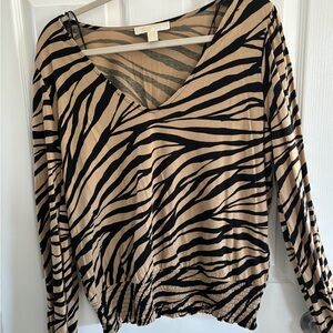 Michael Kors Zebra Stripe Blouse - Black and Tan
